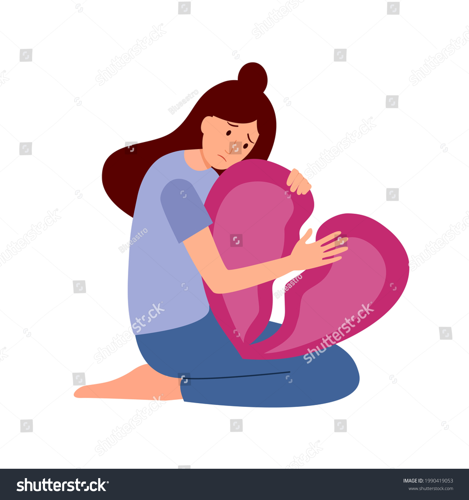 Sad Woman Crying Holding Broken Heart Stock Vector (Royalty Free ...