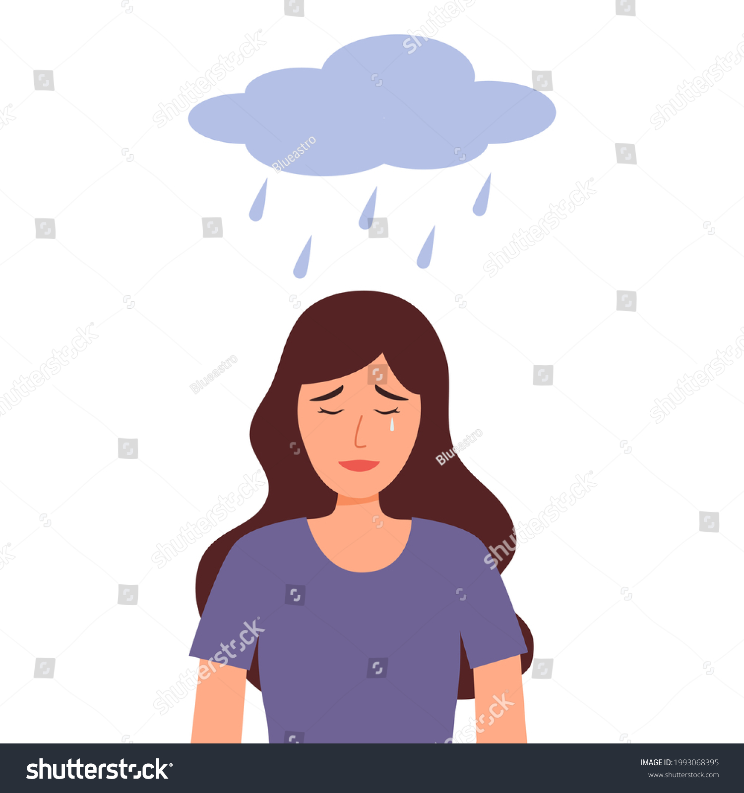 Sad Woman Crying Under Cloud Rain Stock Vector (Royalty Free ...