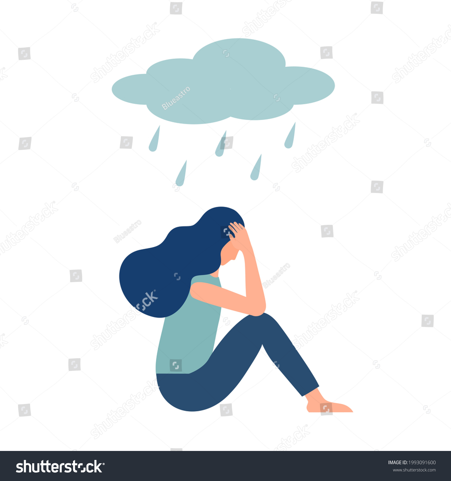 Sad Woman Crying Under Cloud Rain Stock Vector (Royalty Free ...