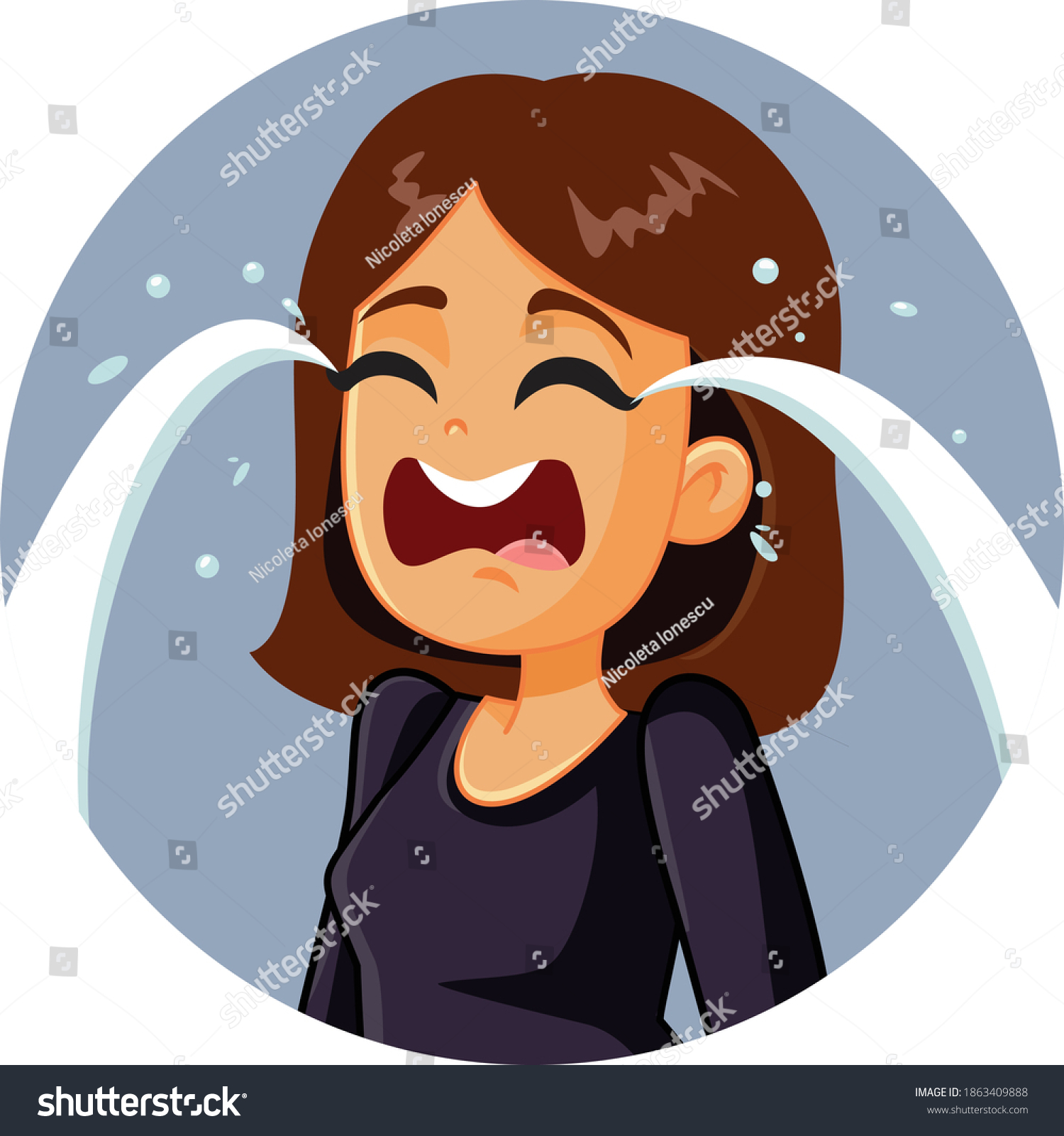 Vektor Stok Sad Woman Crying Vector Illustration Depressed Tanpa 