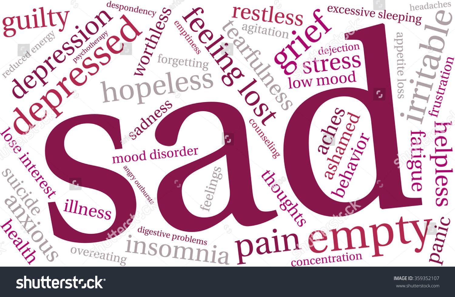  Sad  Word  Cloud On White Background Stock Vector 359352107 