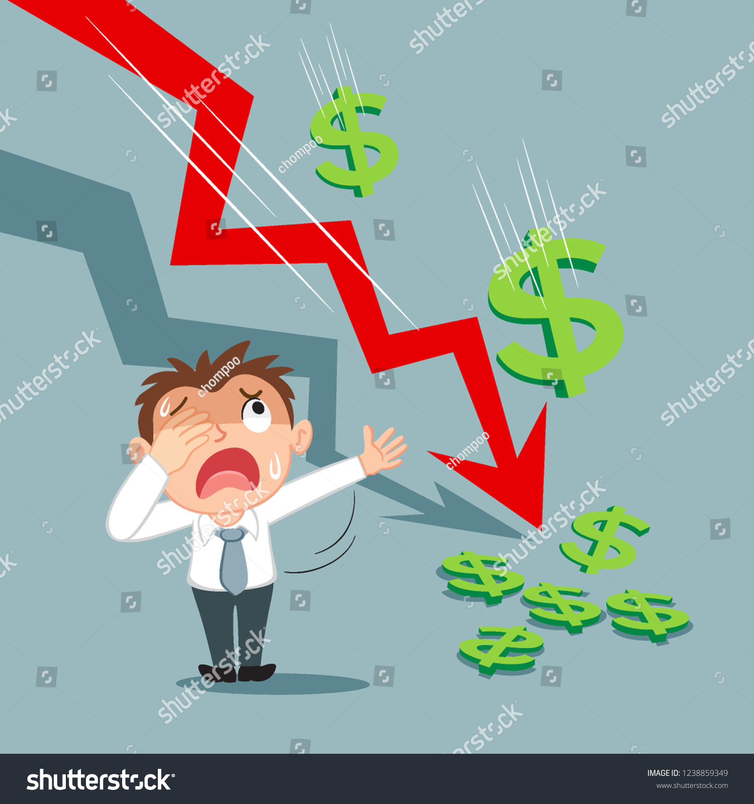 Sadness Businessman Money Go Down Illustration Stock Vector (Royalty ...