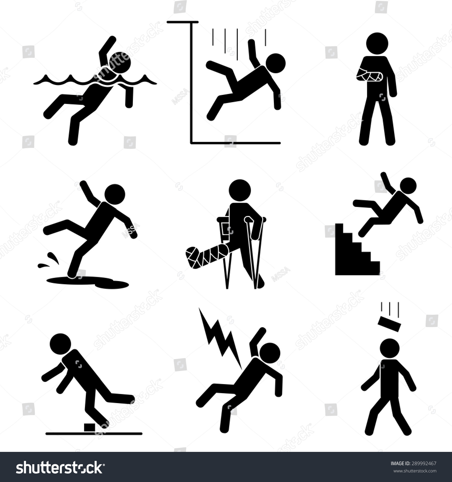 Safety Accident Icons Set Trauma Brick Stock Vector 289992467 ...