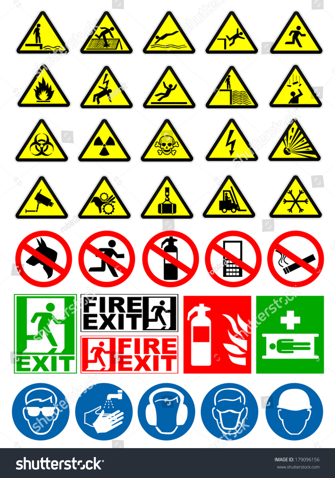 Safety And Warning Signs Stock Vector Illustration 179096156 : Shutterstock