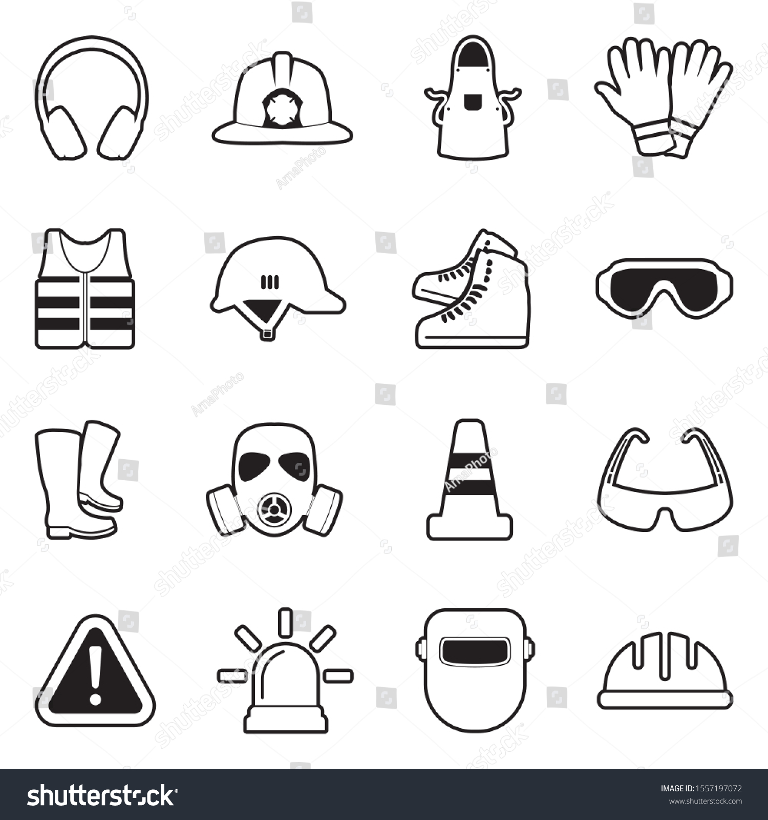 Safety Equipment Icons Line Fill Design Stock Vector (Royalty Free ...