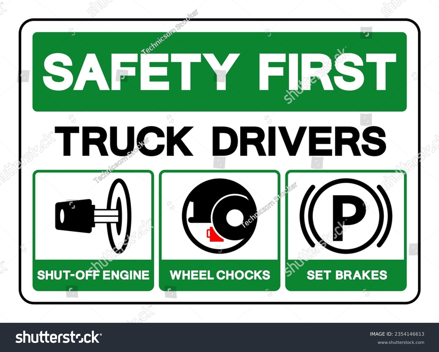 SVG of Safety First Truck Drivers Shut-Off Engine Wheel Chocks Set Brakes Symbol Sign, Vector Illustration, Isolate On White Background Label .EPS10 svg