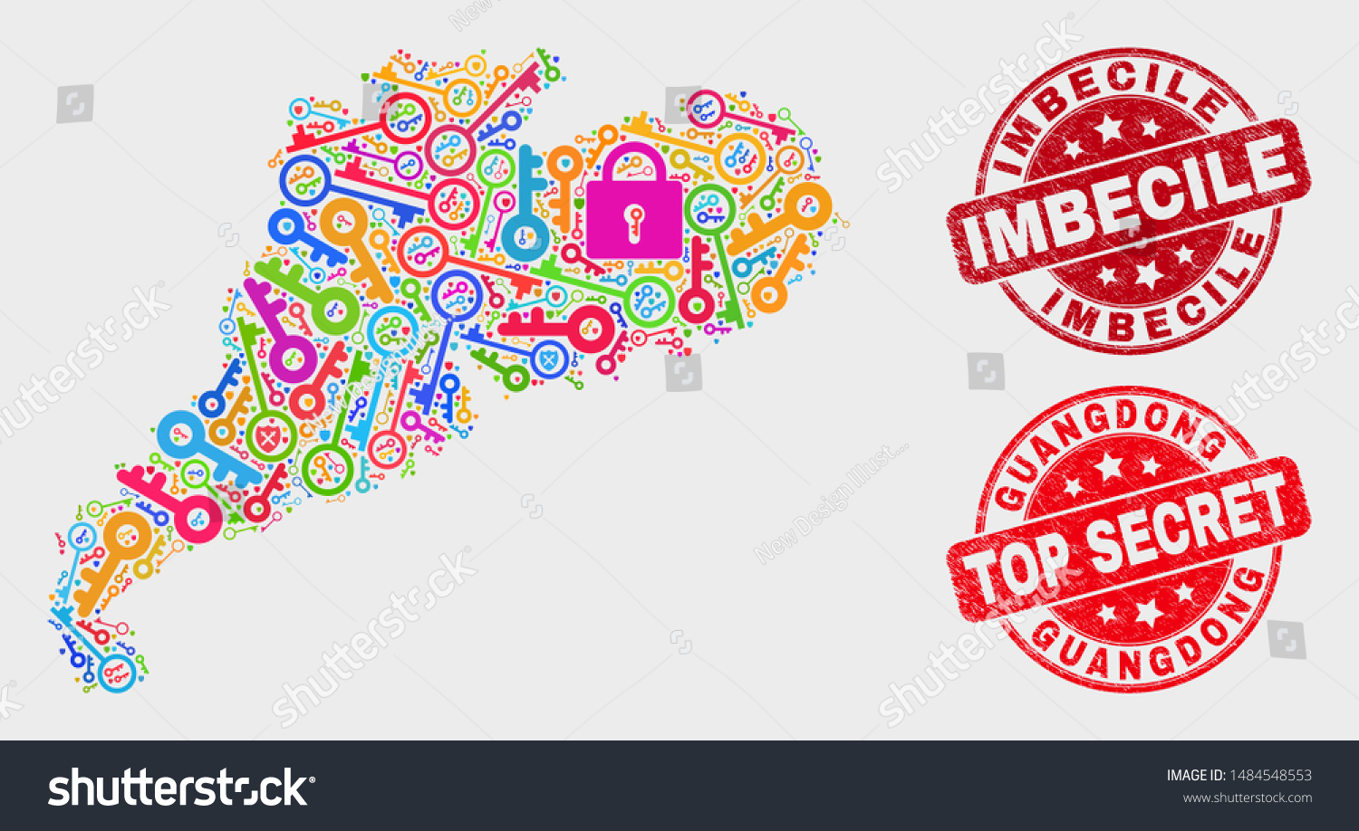 Safety Guangdong Province Map Stamps Red Stock Vector Royalty Free