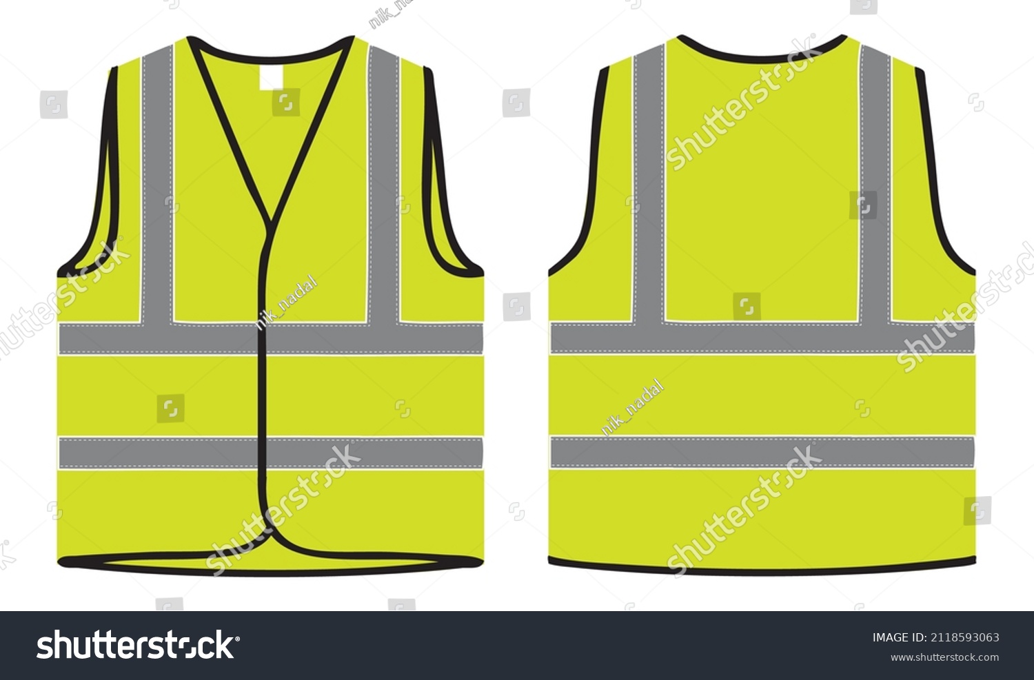 SVG of Safety Jacket or safety vest vector illustration, yellow safety jacket front and back realistic view, reflected yellow jacket front and back view for mockup design svg