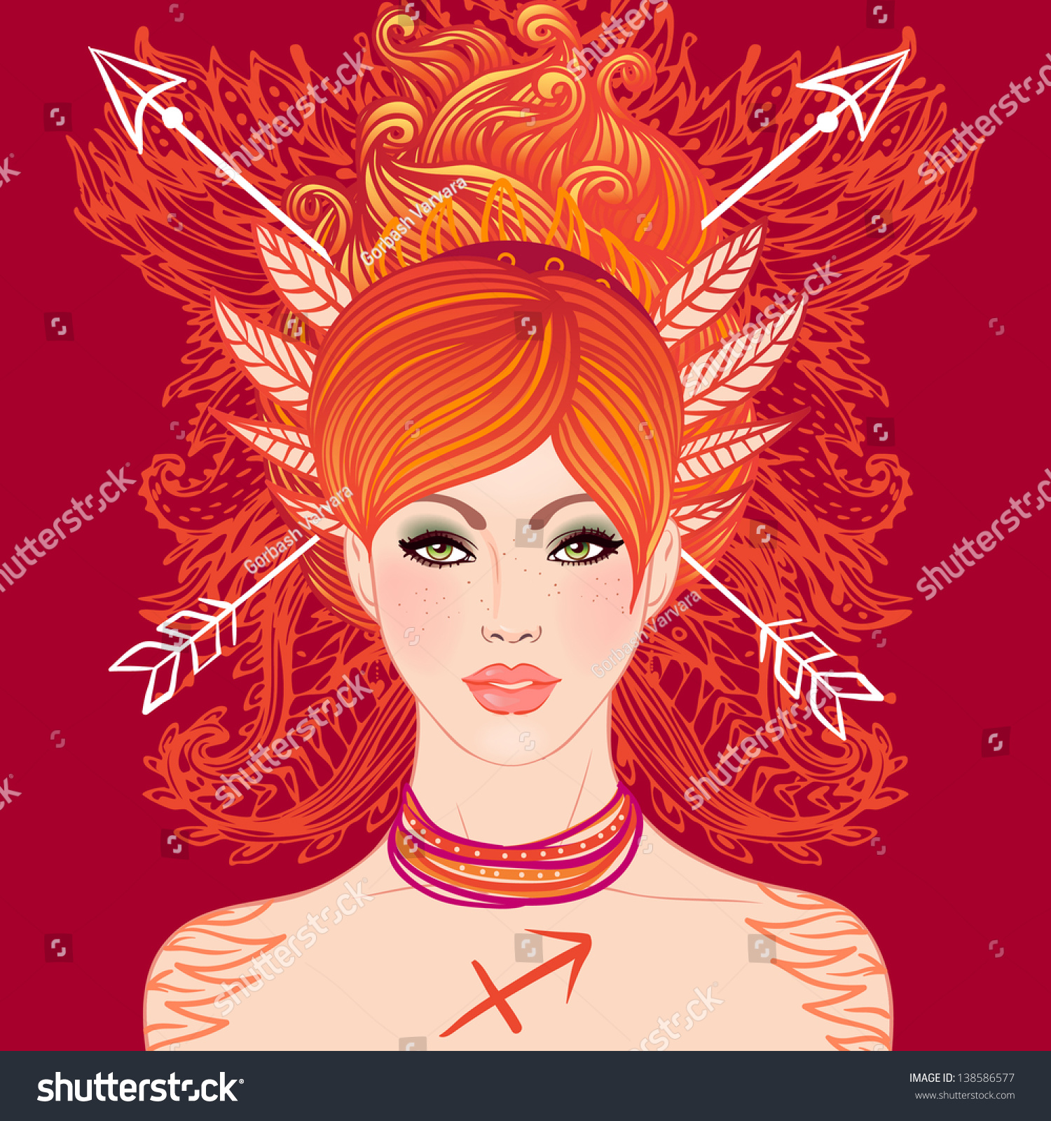 Sagittarius Astrological Sign Beautiful Girl Vector Stock Vector