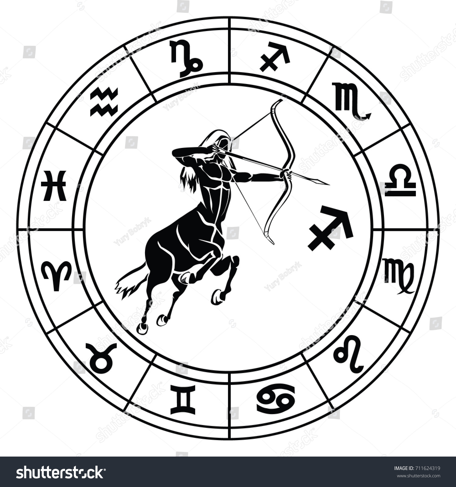 Sagittarius Astrological Circle Black Vector Illustration 库存矢量图（免版税