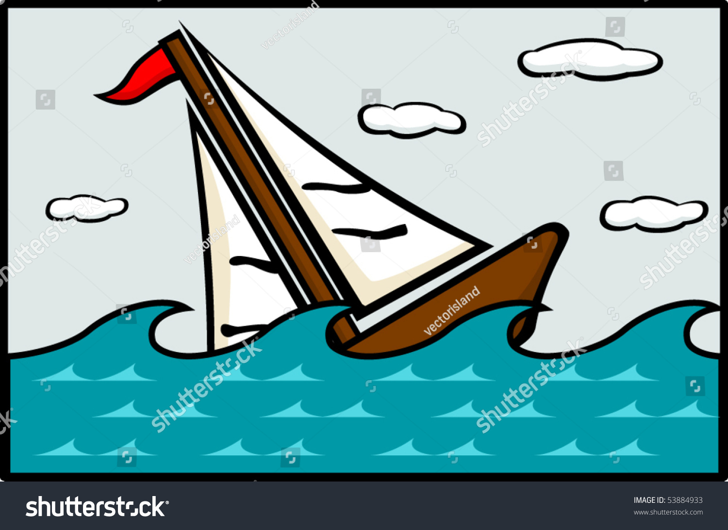 Sail Boat Sinking Turbulent Waters Stock Vector Royalty