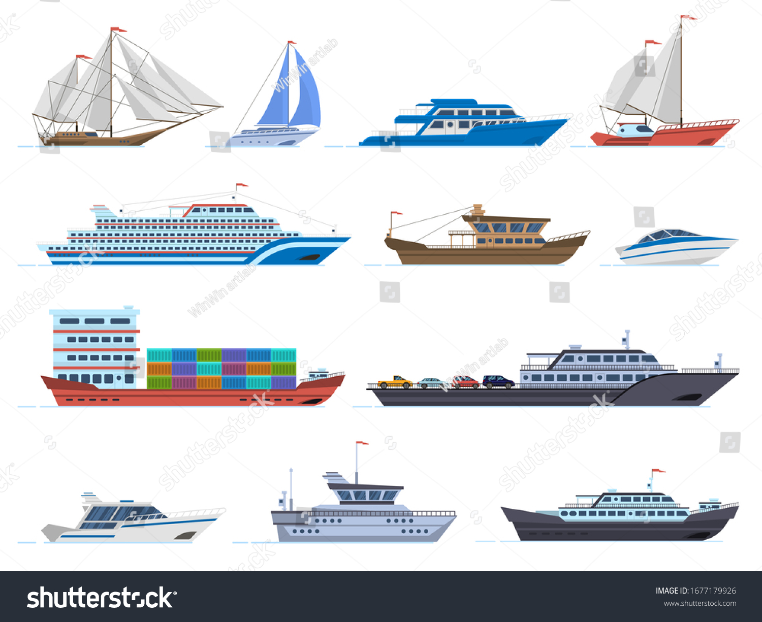 Sailboat Ships Sea Transportation Boats Cargo Stock Vector (Royalty ...