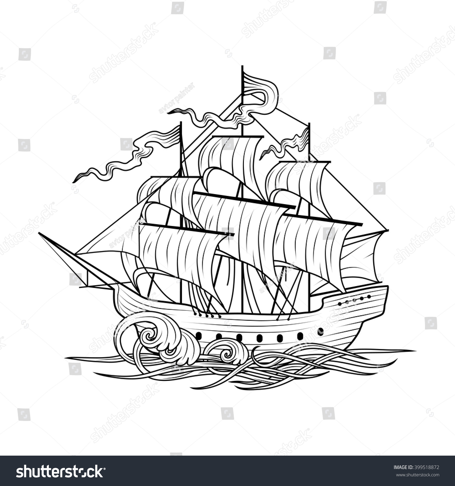 Sailing Ship Stock Vector Illustration 399518872 : Shutterstock