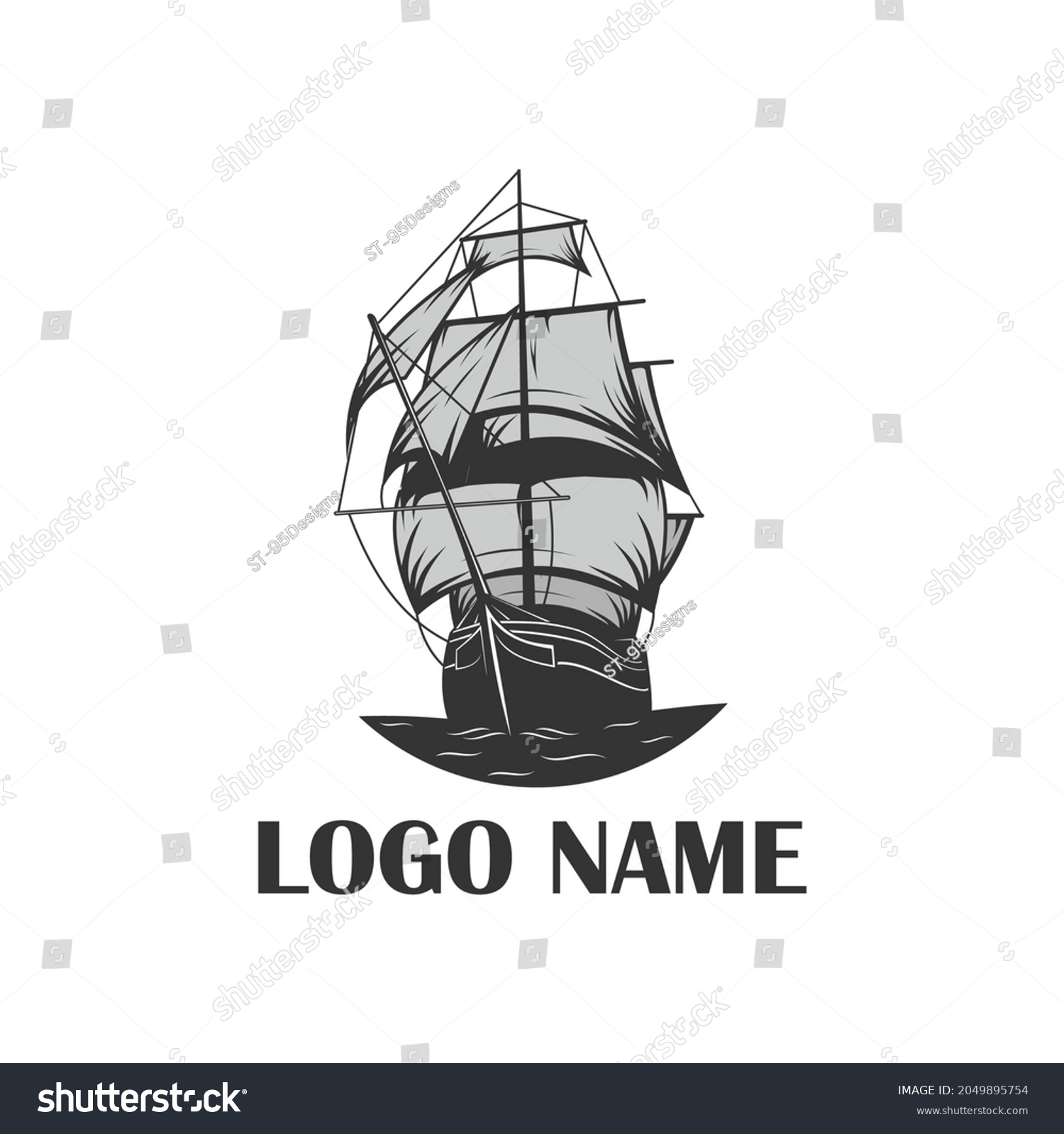 SVG of sailing ship logo template black and white svg