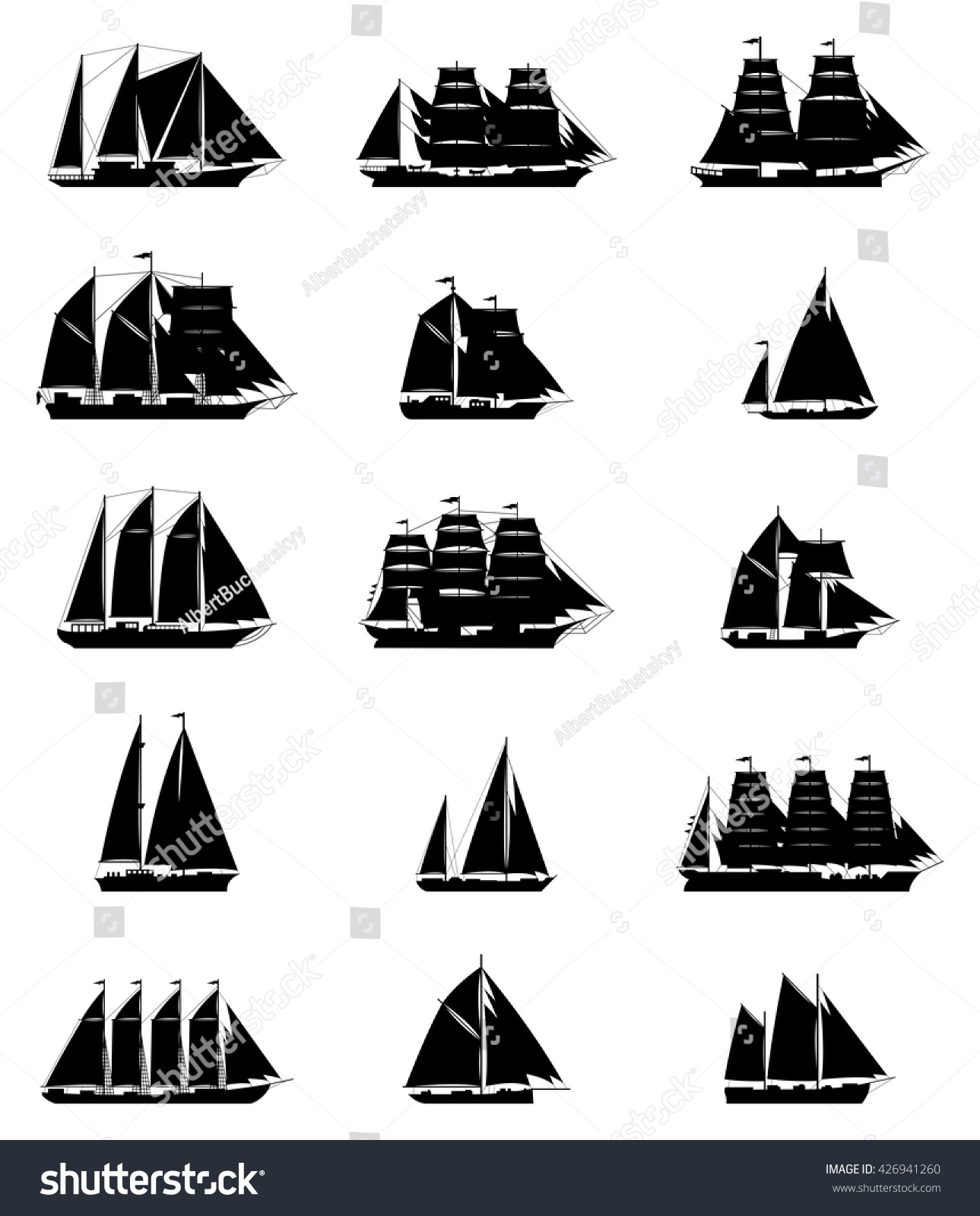 Sailing Ships Set Stock Vector (Royalty Free) 426941260 - Shutterstock
