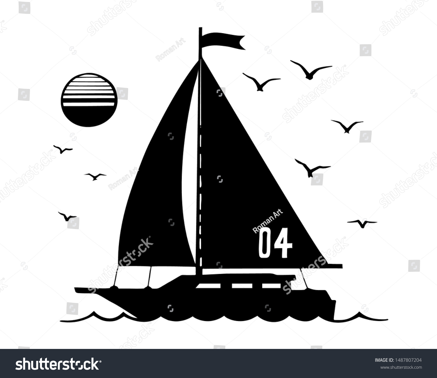 Sailing Yacht Silhouette Vector Sketch Boat Stock Vector (Royalty Free ...