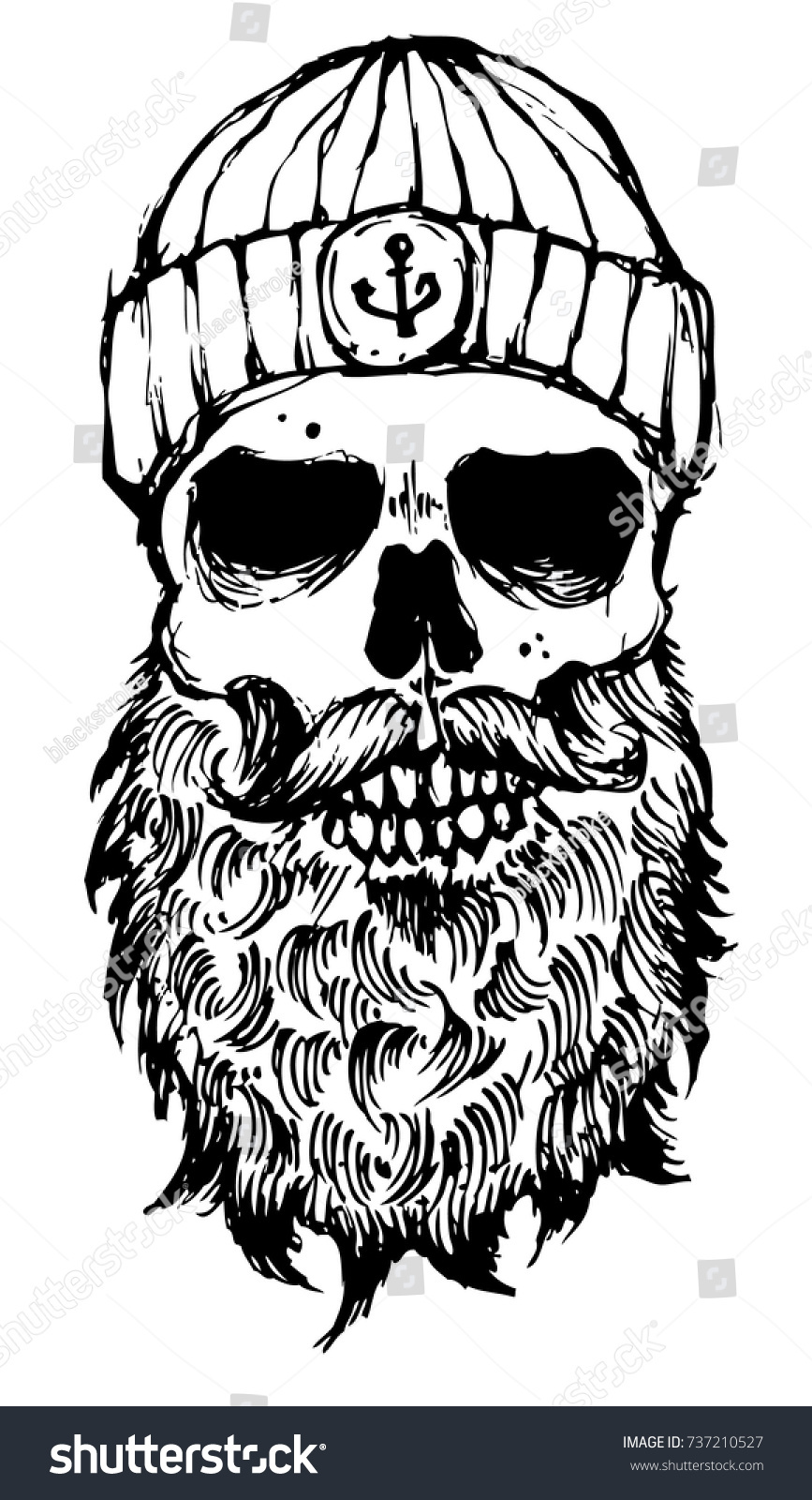 Sailor Skull Beard Hand Drawn Vector Stock Vector (Royalty Free) 737210527