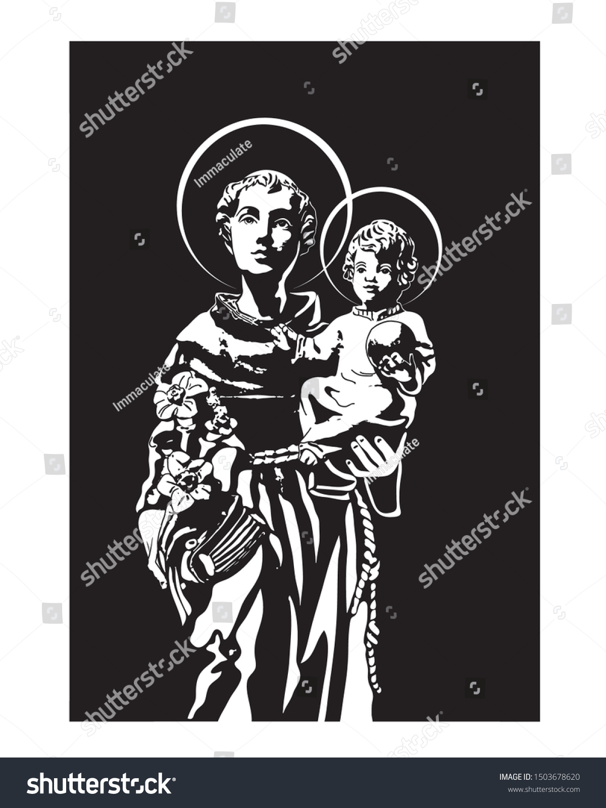 Saint Anthony Child Jesus Vector Illustration Stock Vector (Royalty ...