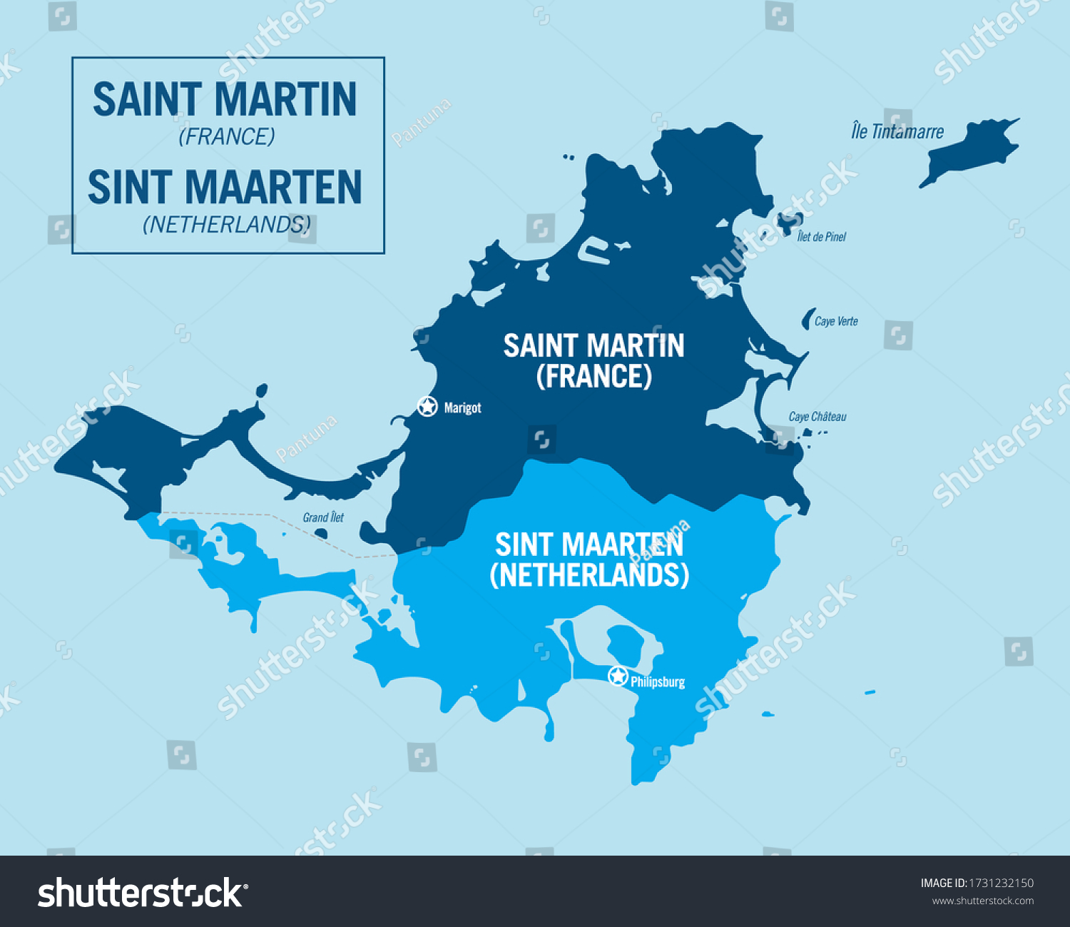 Map Of Sint Maarten Island Saint Martin Island France Sint Maarten Stock Vector (Royalty Free)  1731232150 | Shutterstock