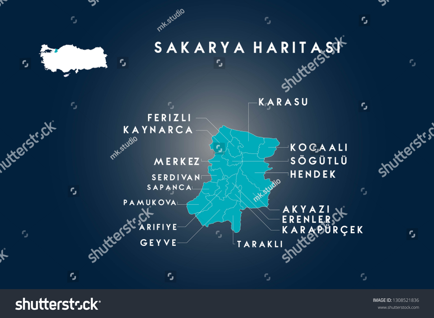 Sakarya Districts Ferizli Kaynarca Serdivan Sapanca Stock Vector ...