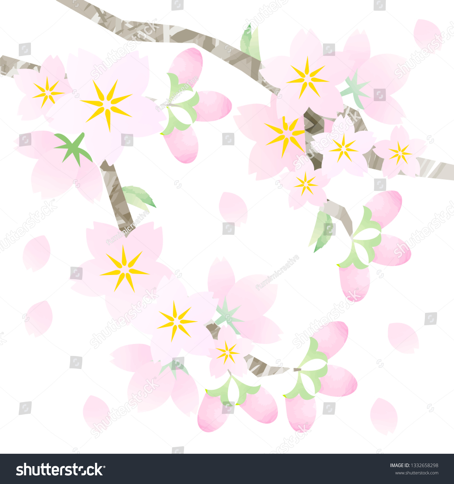 pink cherry blossoms on branch, white background clip art preview