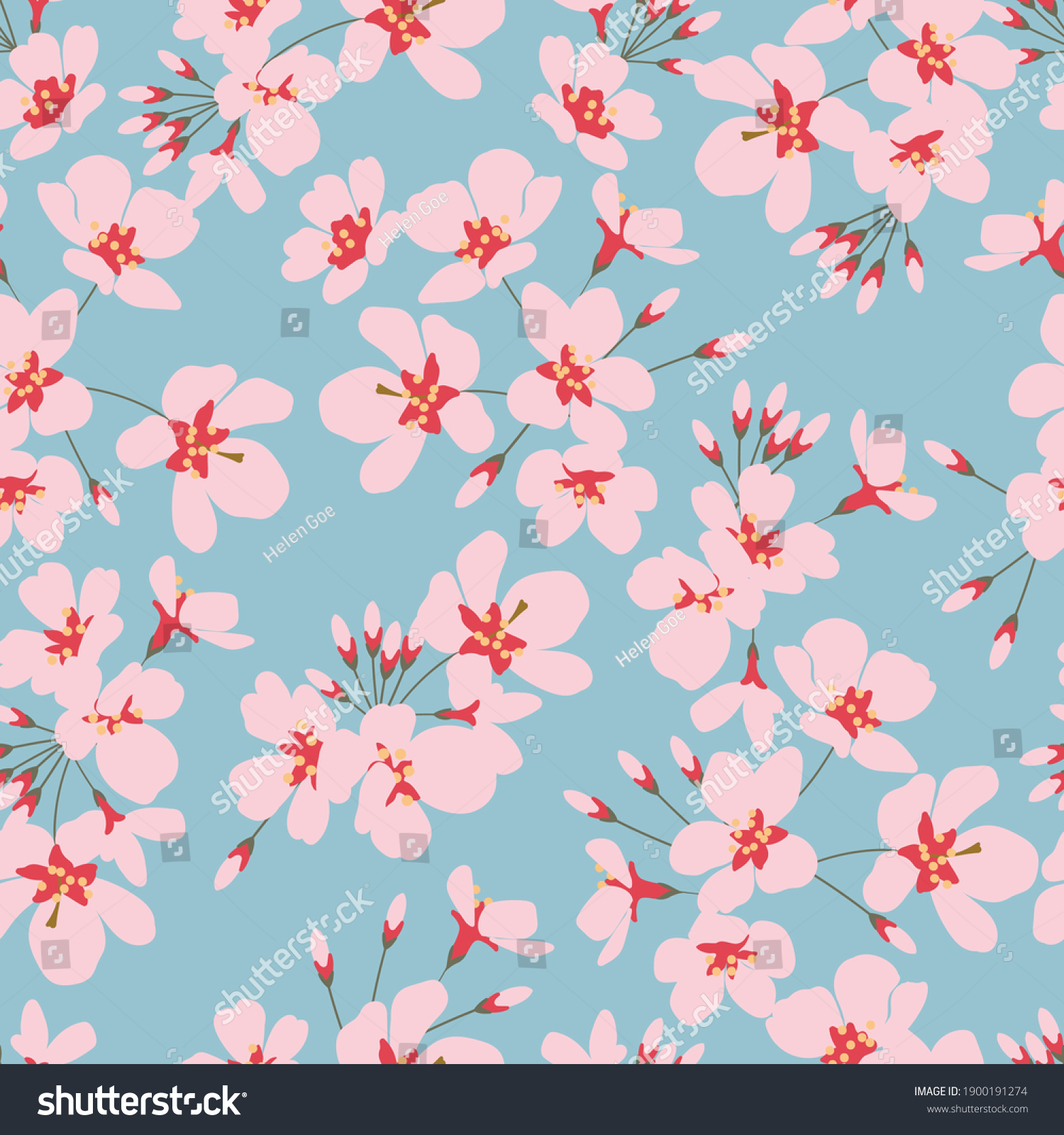 Sakura Flowers Seamless Pattern Flat Style Stock Vector (Royalty Free ...