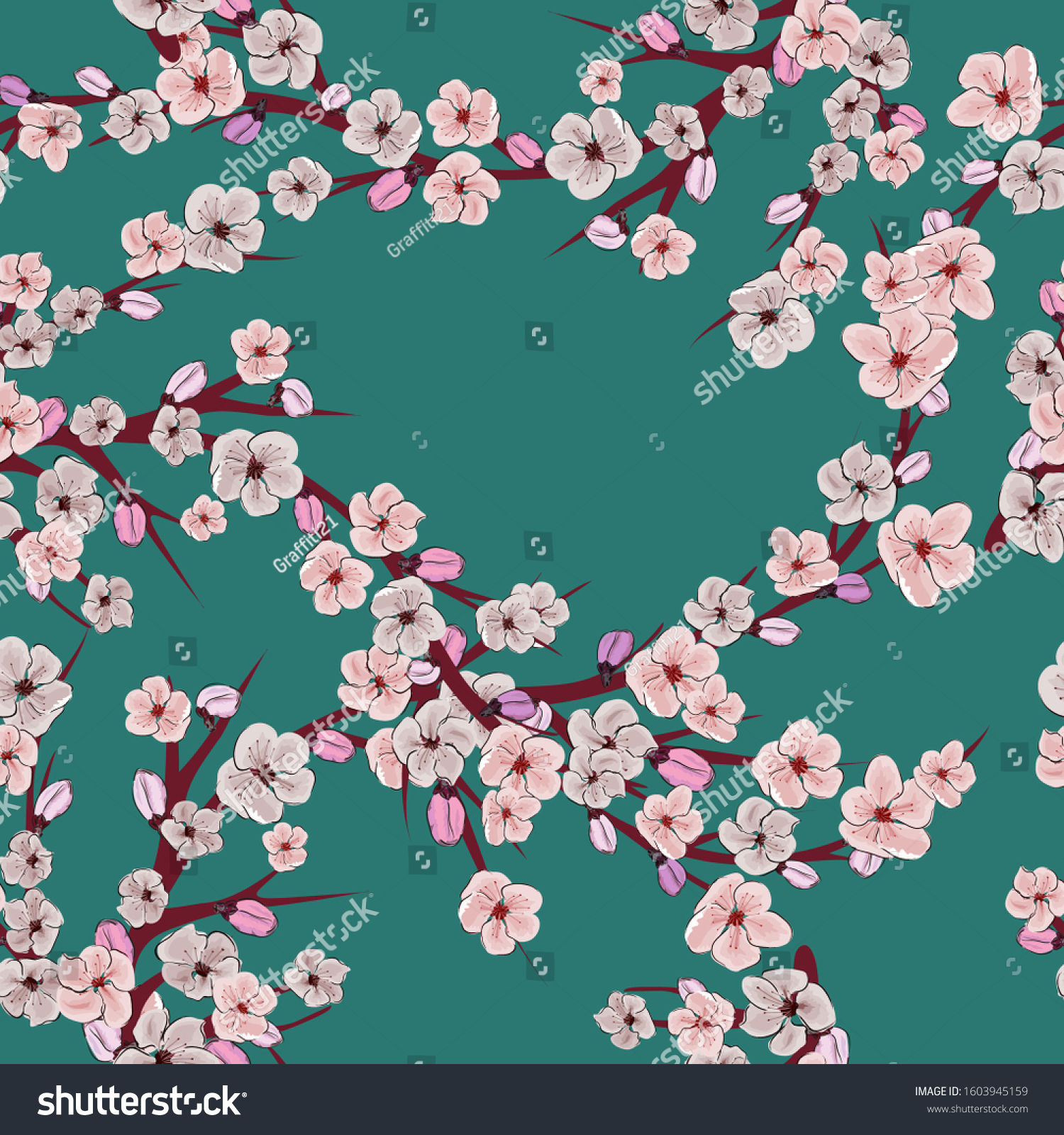 Sakura Abstract Style On Green Background Stock Vector (Royalty Free ...