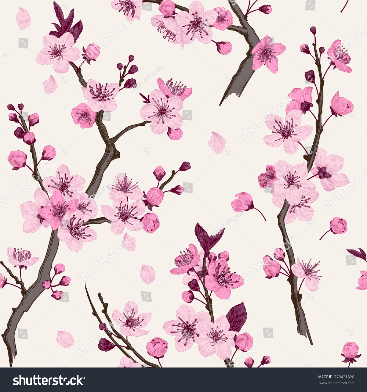 Sakura Seamless Pattern Pink Cherry Blossom Stock Vector (Royalty Free ...