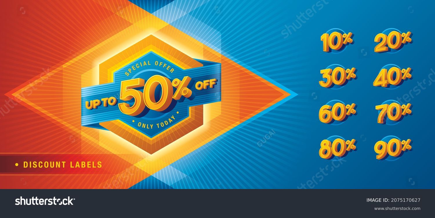 SVG of Sale and discount labels, Abstract Blue Hexagon offer Sale Discount labels set design, Discount tags collection with percent set, 10, 20, 30, 40, 50%, 60%, 70, 80%, 90 percent sale promotion tag. svg