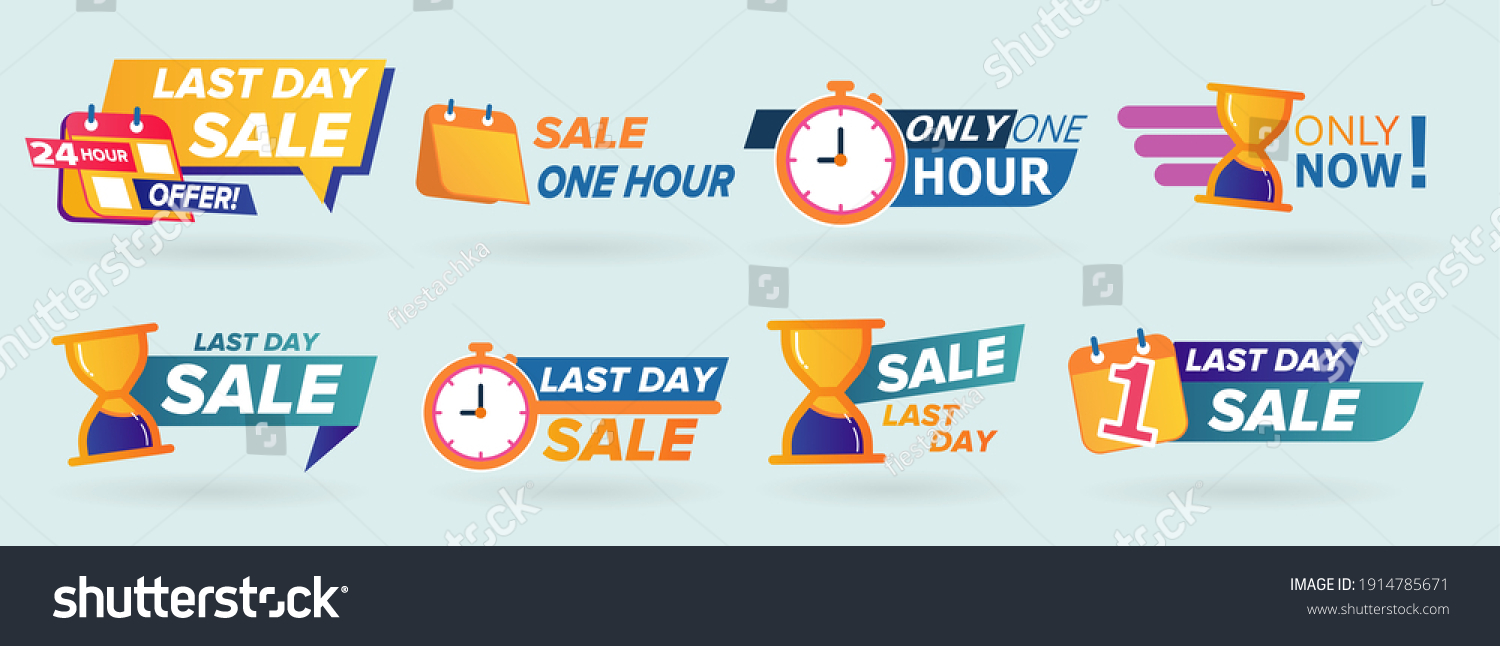 SVG of Sale countdown badges. Last minute offer banner, one day sales and 24 hour sale promo stickers. Bright vector icons set isolated on white. svg