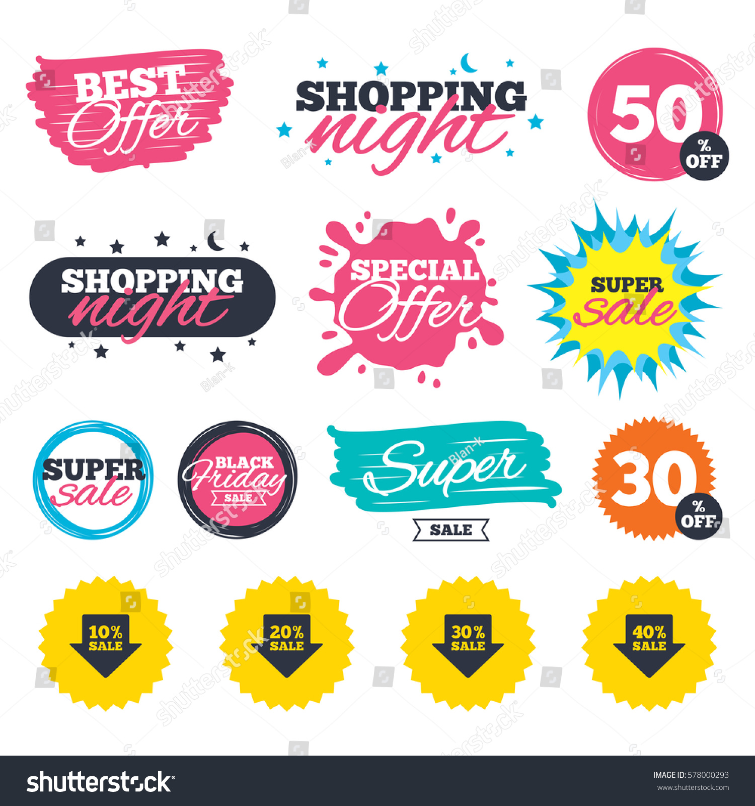 SVG of Sale shopping banners. Special offer splash. Sale arrow tag icons. Discount special offer symbols. 10%, 20%, 30% and 40% percent sale signs. Web badges and stickers. Best offer. Vector svg