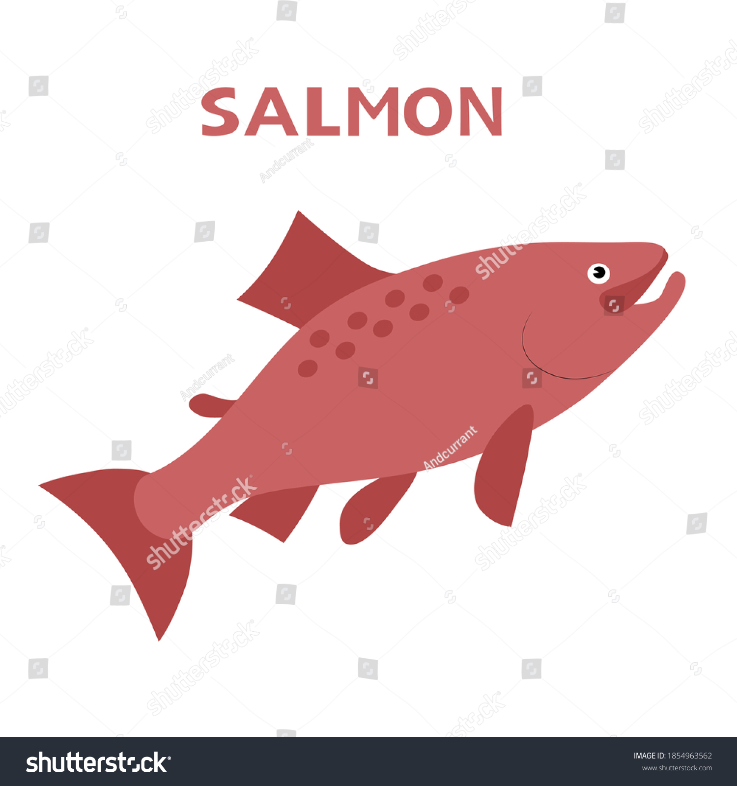 文字名を持つ鮭の魚 かわいい動物 ベクターカートーンのカラー画像 のベクター画像素材 ロイヤリティフリー
