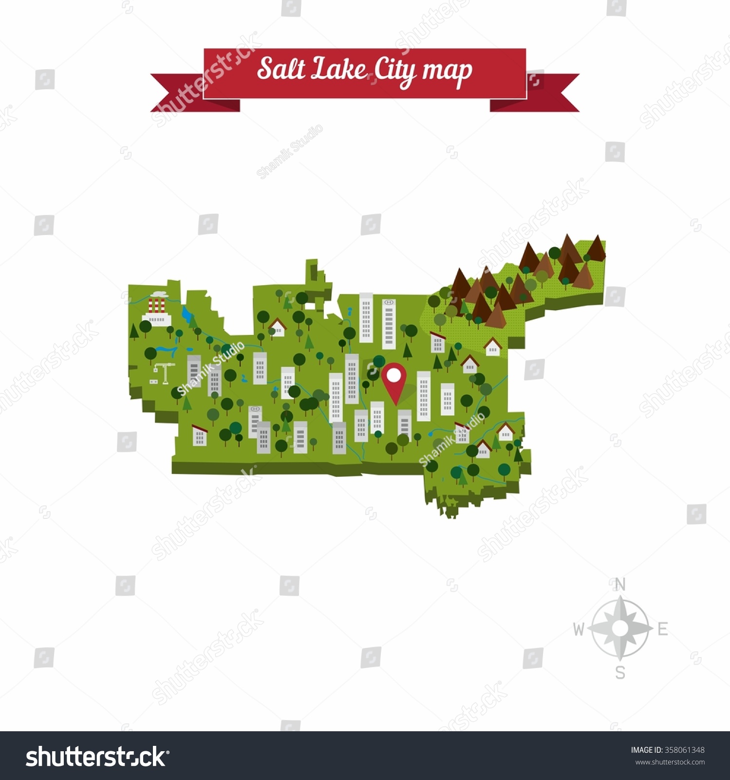 Salt Lake City Utah Usa Map Stock Vector Royalty Free 358061348