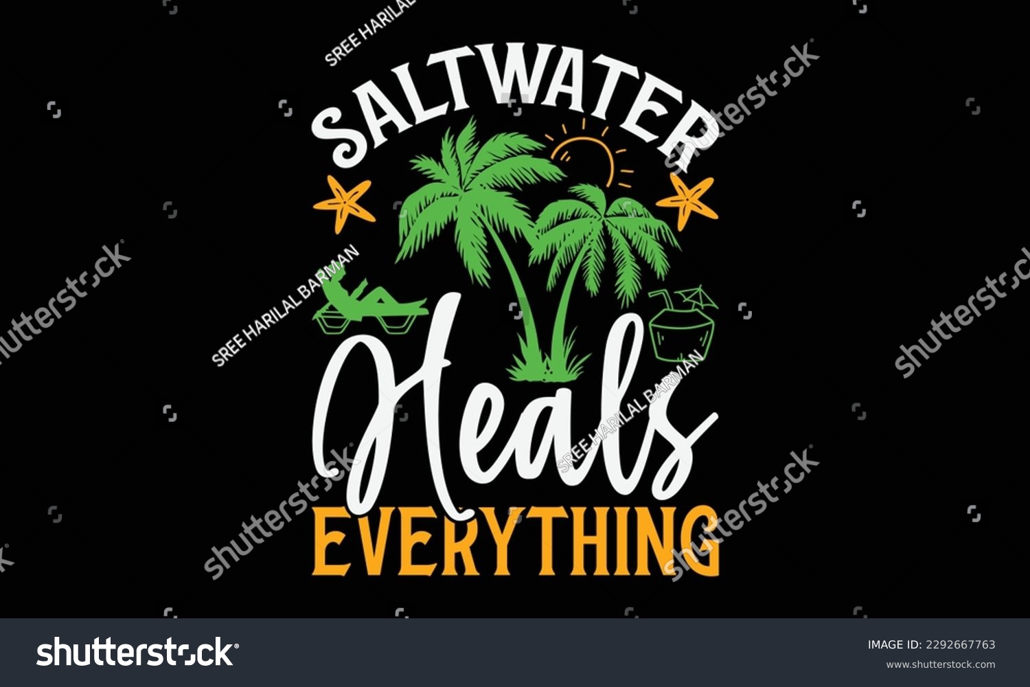 SVG of Saltwater heals everything - Summer Svg typography t-shirt design, Hand drawn lettering phrase, Greeting cards, templates, mugs, templates, brochures, posters, labels, stickers, eps 10. svg