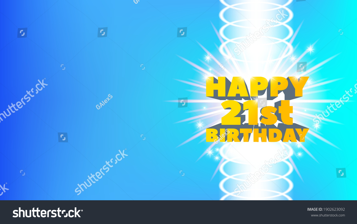 SVG of Sample of a bright greeting poster or postcard with a 3D inscription. Happy 21st birthday. White rays and sparks. EPS10 svg