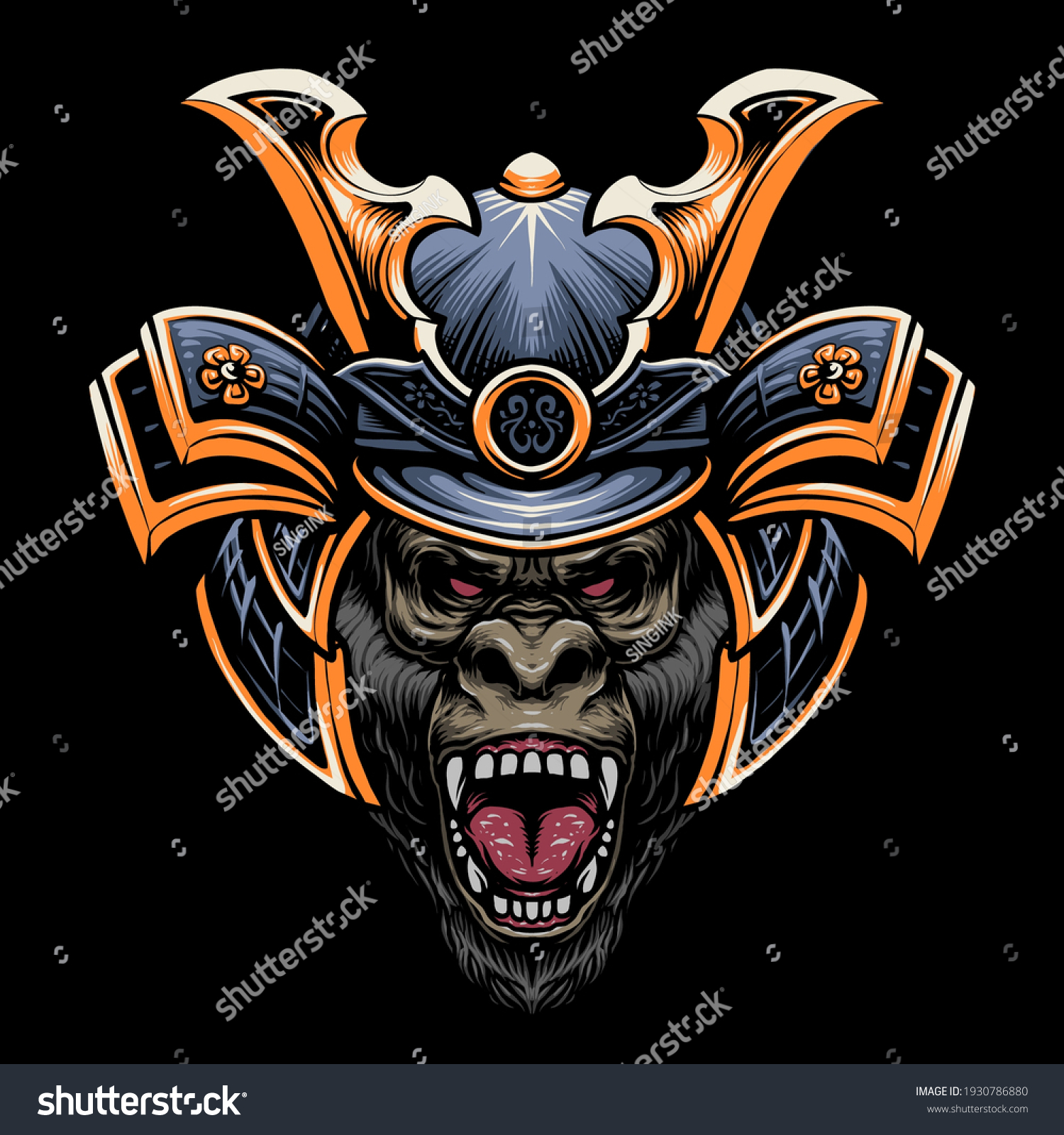 Samurai Gorilla Head Vector Illustration Stock Vector (Royalty Free ...