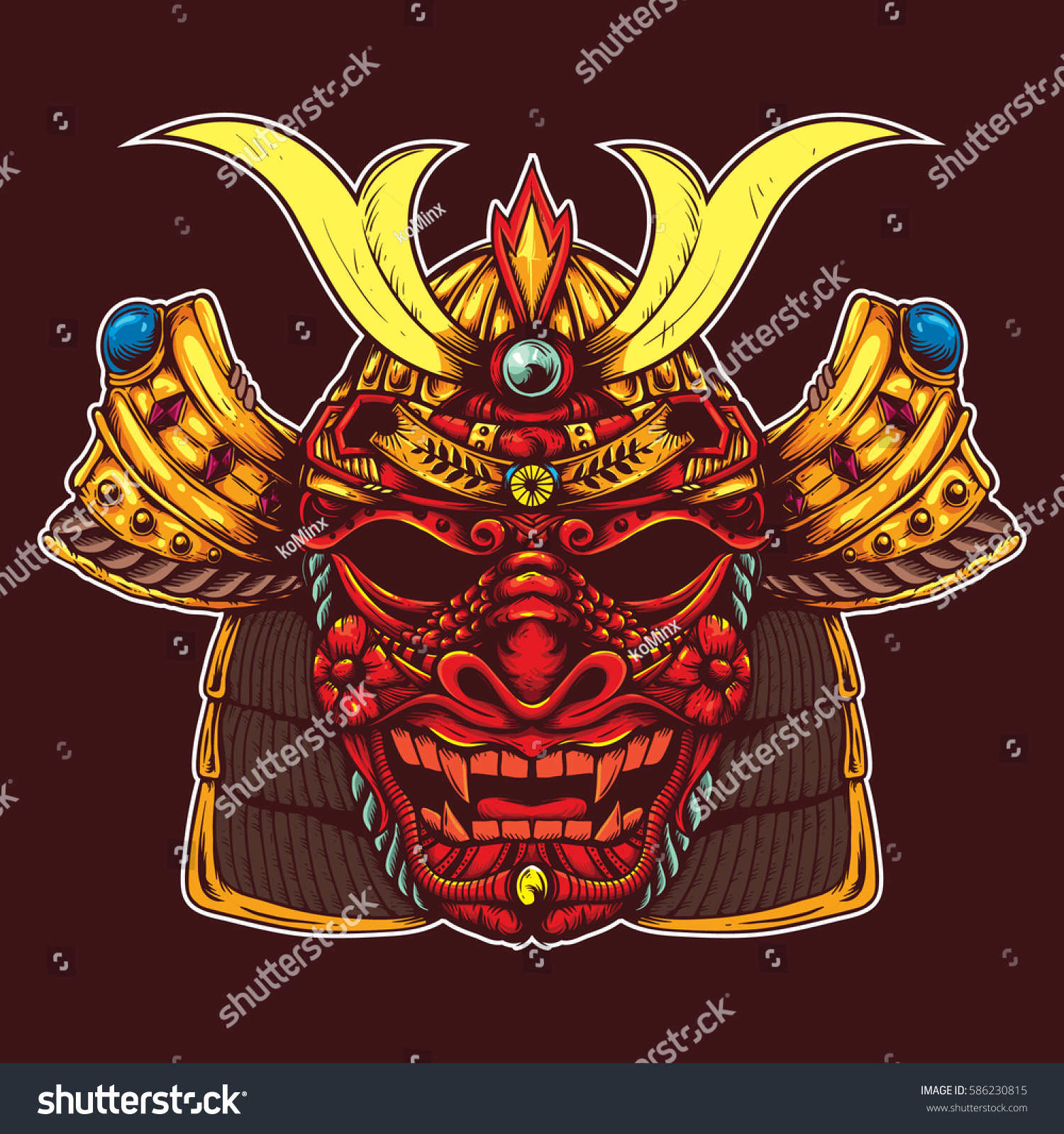 Samurai Head Dragon Skull Mask Drawing Stock Vector 586230815 ...