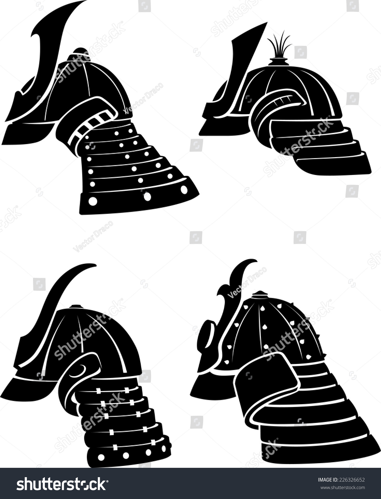 Samurai Helmet Side View Set Stock Vector (Royalty Free) 226326652