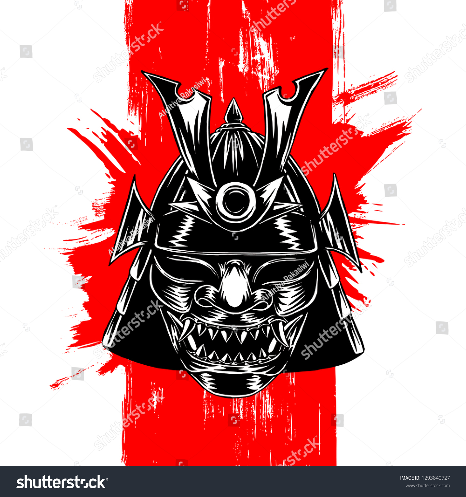 Samurai War Mask Illustration Brush Strokes Stock Vector (Royalty Free ...