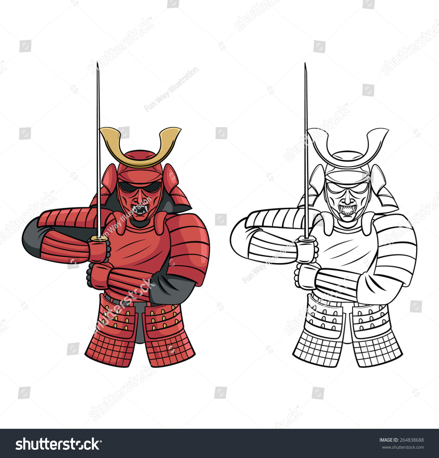 Hakuun Samurai Warrior Liittyva Vektorikuva Rojaltivapaa 264838688