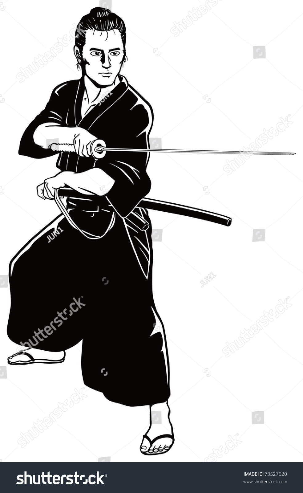 Samurai With The Sword Stock Vector Illustration 73527520 : Shutterstock