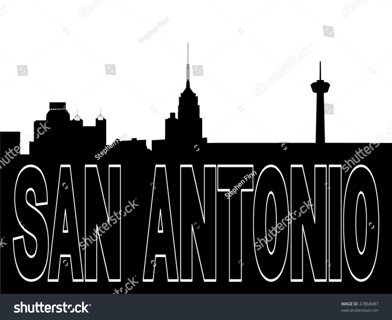 San Antonio Skyline Black Silhouette On Stock Vector 47868487