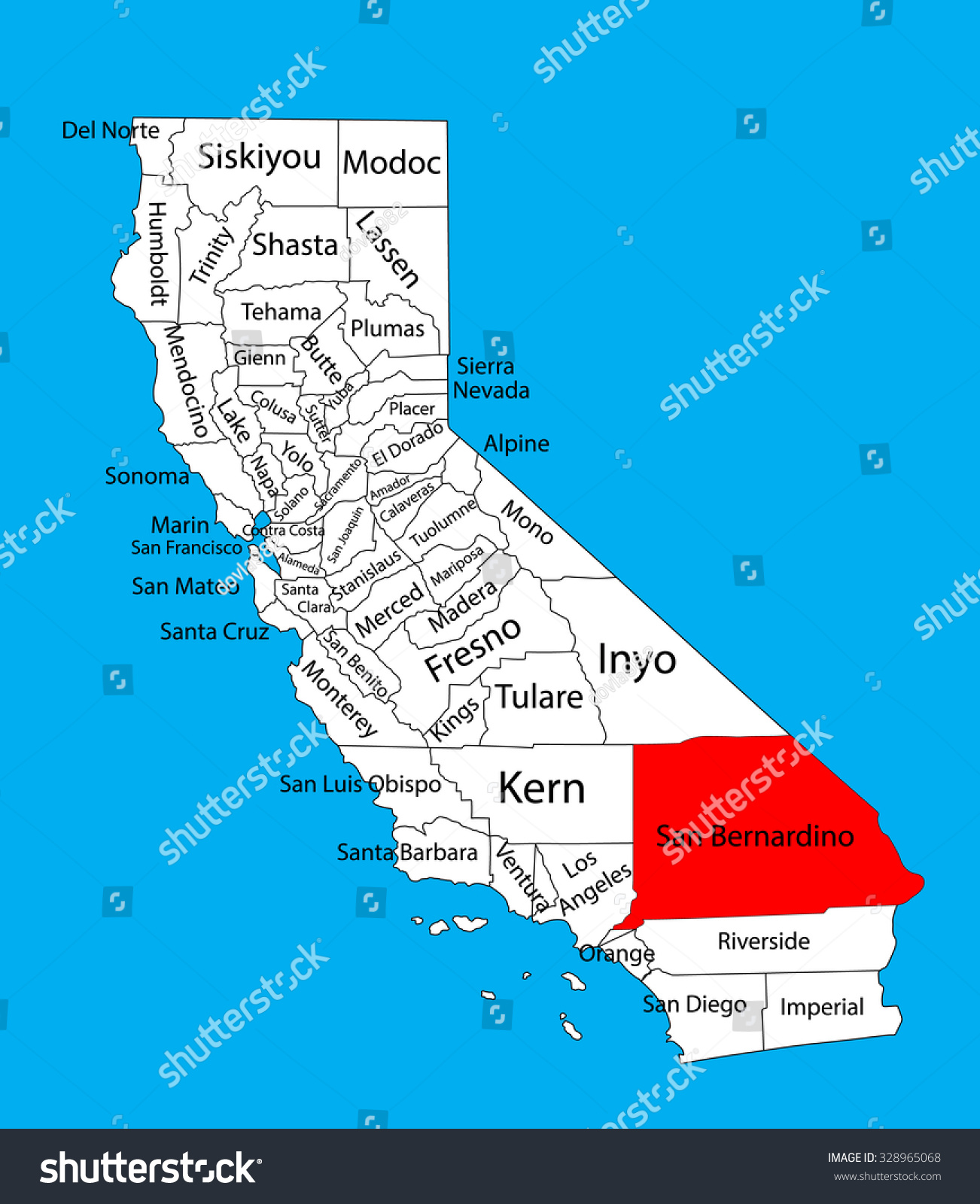 california map san bernardino San Bernardino County California United States Stock Vector