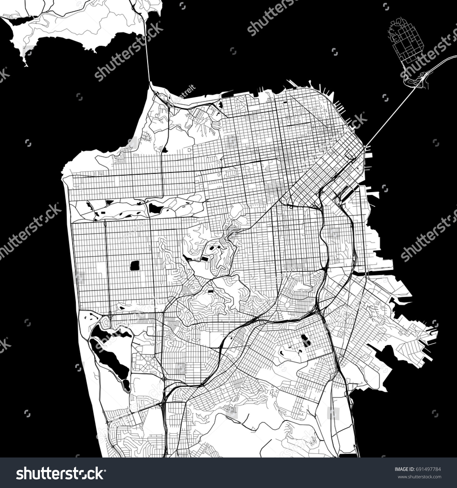 San Francisco Monochrome Vector Map Very Stock Vector Royalty