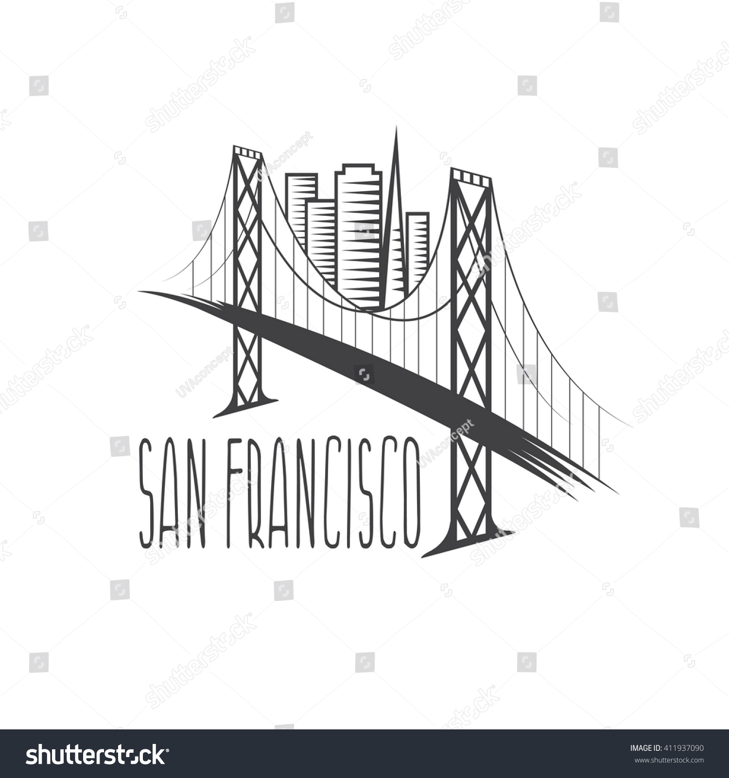 San Francisco Oakland Bay Bridge Buildings Stock Vector (Royalty Free ...