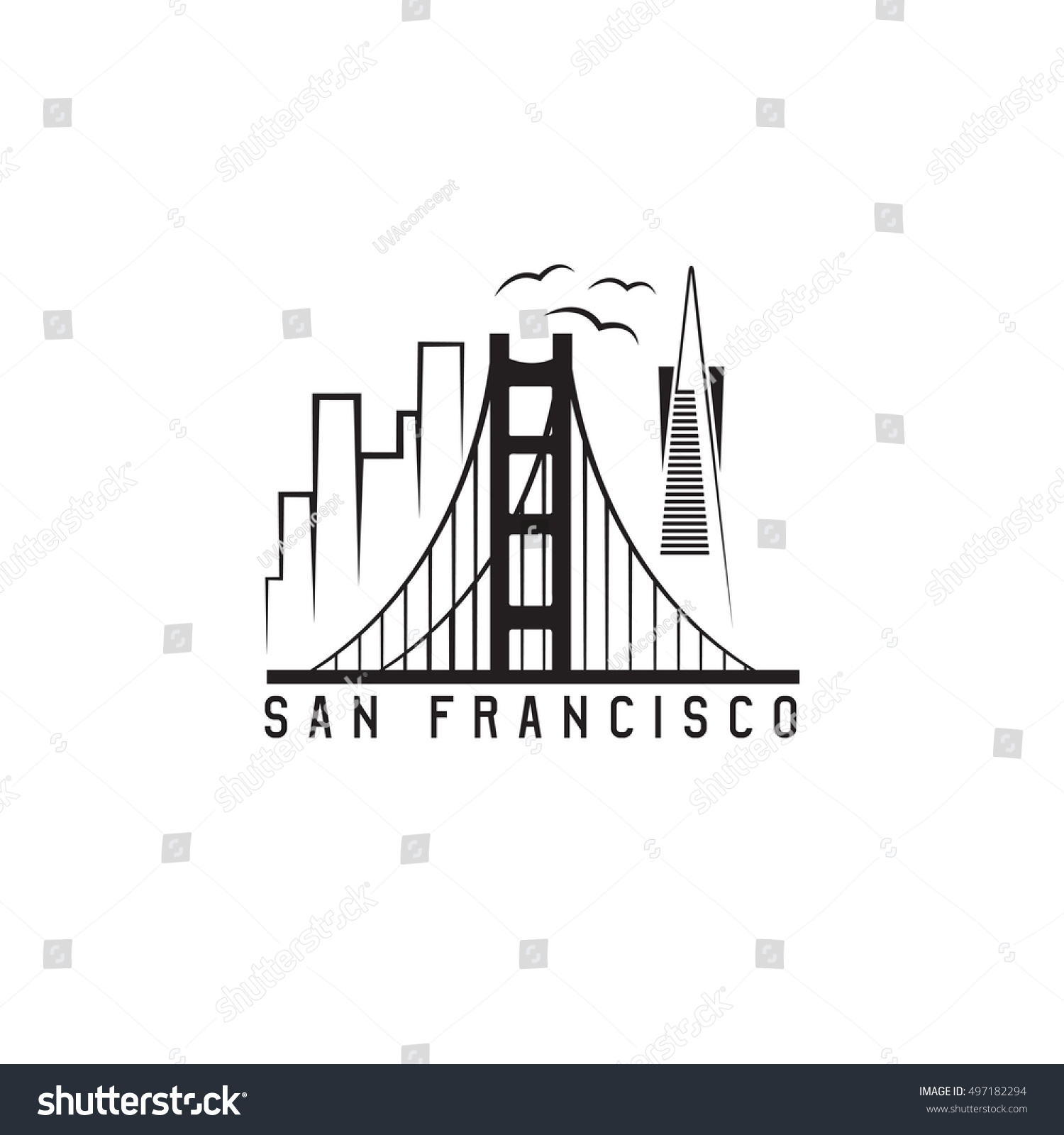 San Francisco Skyline Vector Design Template Stock Vector 497182294 