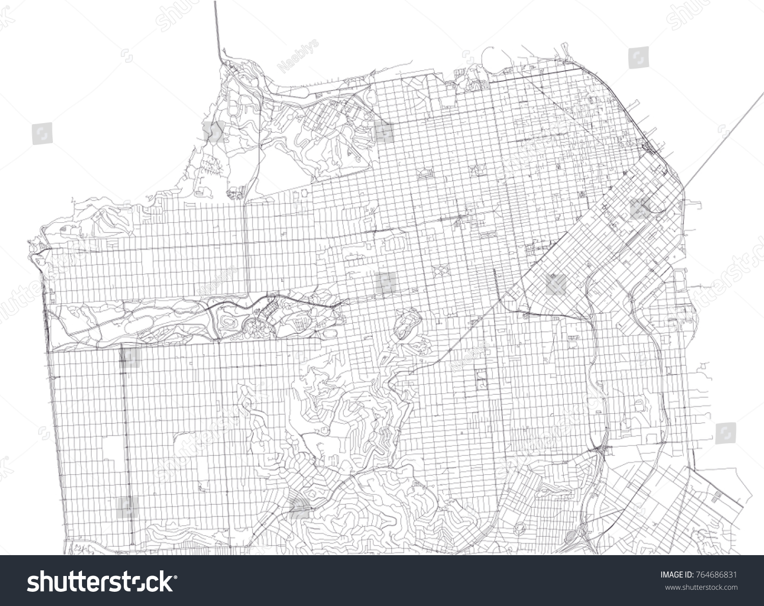 San Francisco Streets City Map United Stock Vector Royalty Free