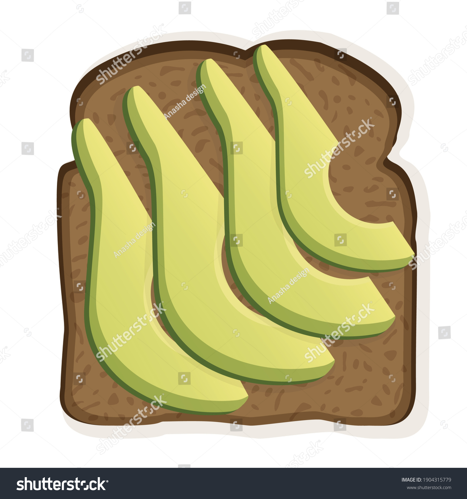 SVG of Sandwich with black toast bread and avocado slices. Vector illustration of a healthy breakfast for poster, advertisement, menu, web, restaurant, cafe. Healthy lifestyle. svg