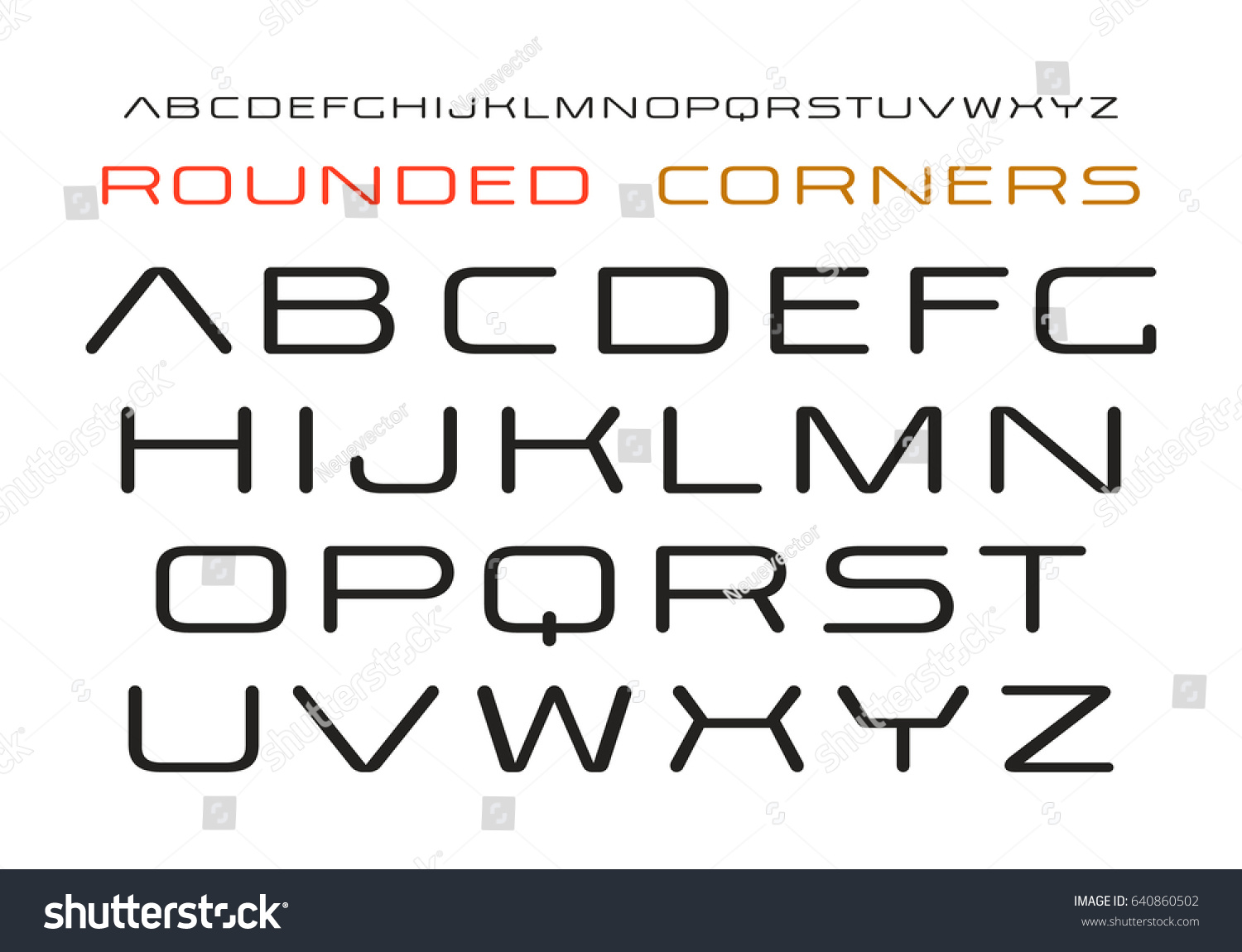 Sanserif Font Rounded Corners Typeface Thin Stock Vector 640860502 ...