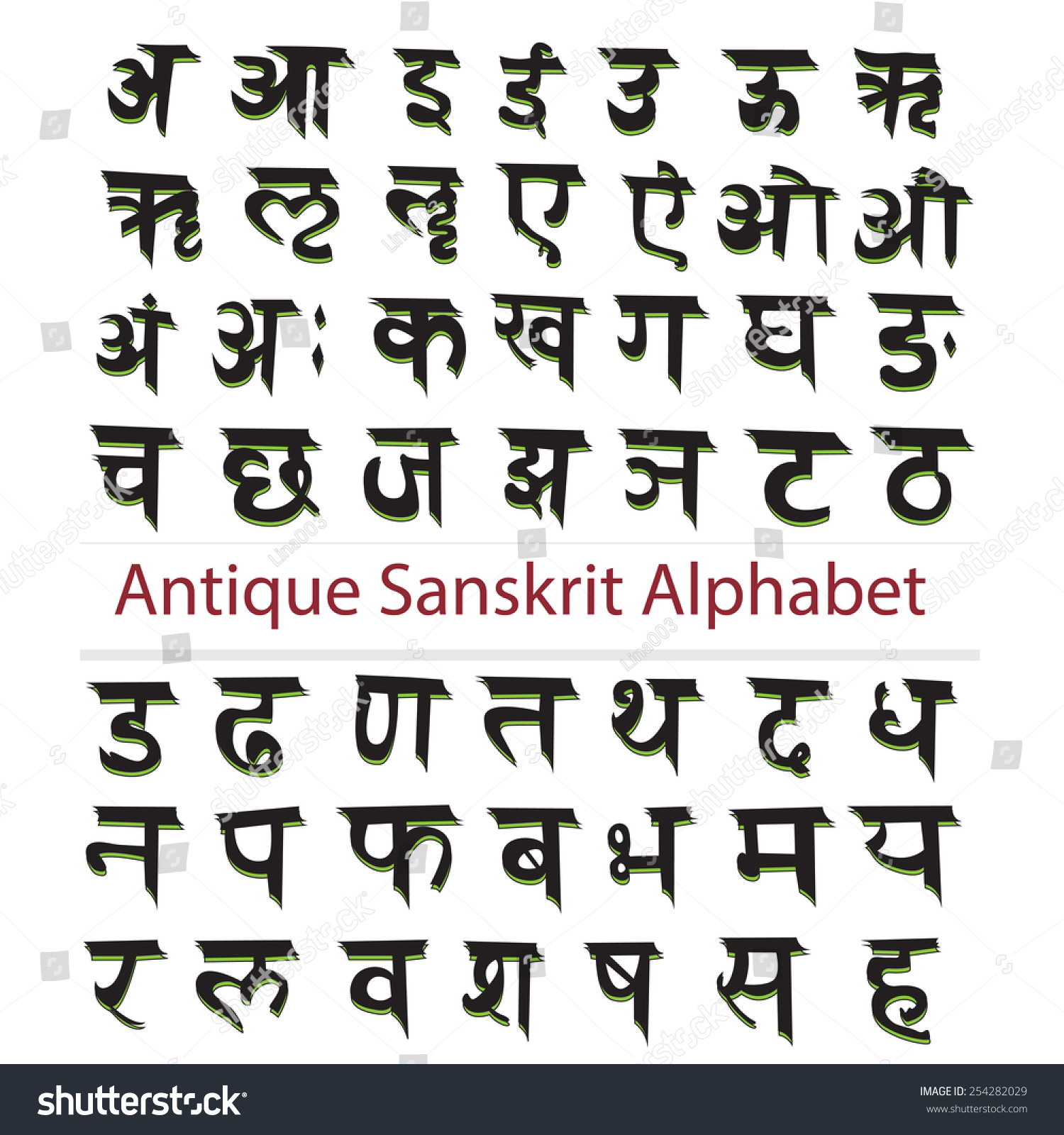 Sanskrit Alphabet Set Design Elements Stock Vector 254282029 Shutterstock